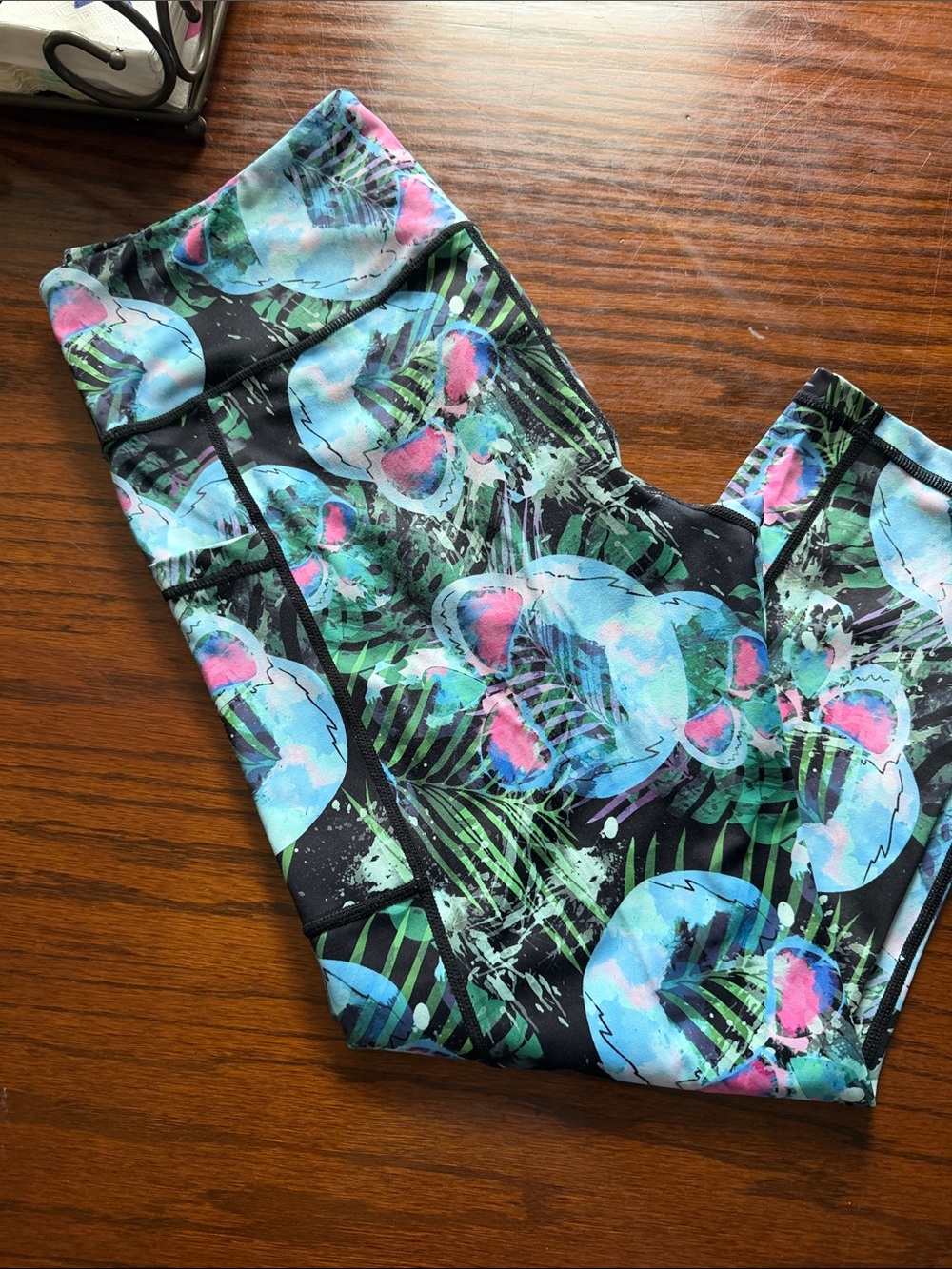 Constantly Varied Gear Tropical Skull Leggings in Aqua, Pink & Black